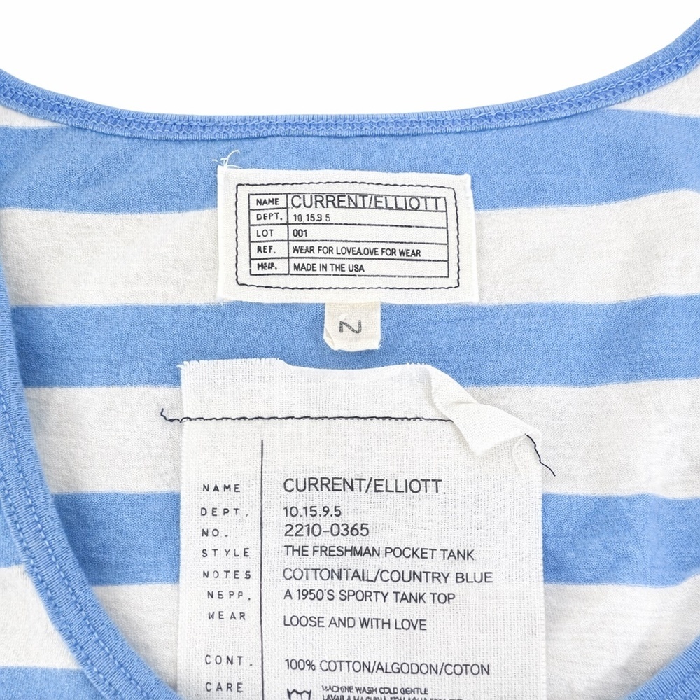Current/Elliott The Freshman PKT Tank Size 2 Blue White Stripe Relaxed - Picture 5 of 7